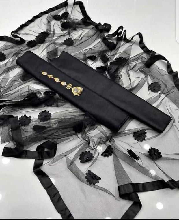 👗 3 Pcs Women's Unstitched Katan Silk Plain Suit