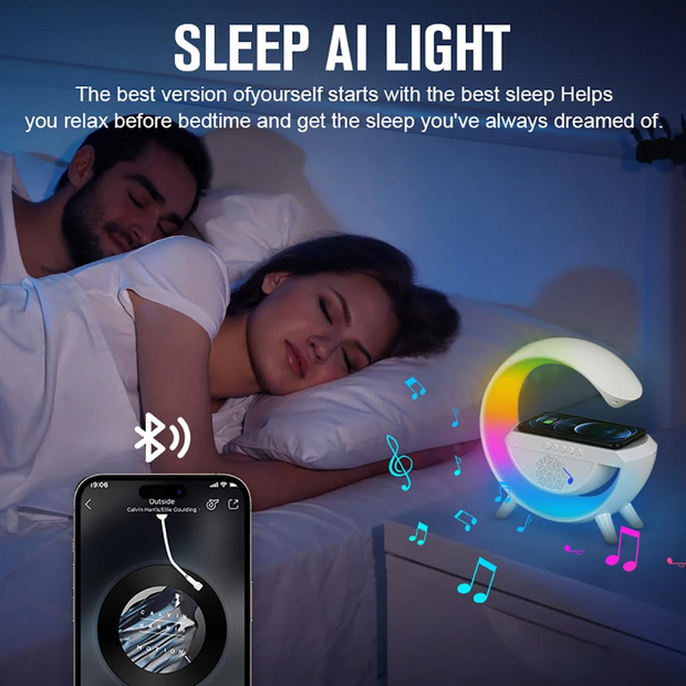 G Lamp Speaker with Digital Clock & RGB Wireless Charger – The Ultimate 3-in-1 Smart Gadget