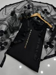 👗 3 Pcs Women's Unstitched Katan Silk Plain Suit